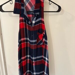Red and Blue Plaid Sleeveless Shirt